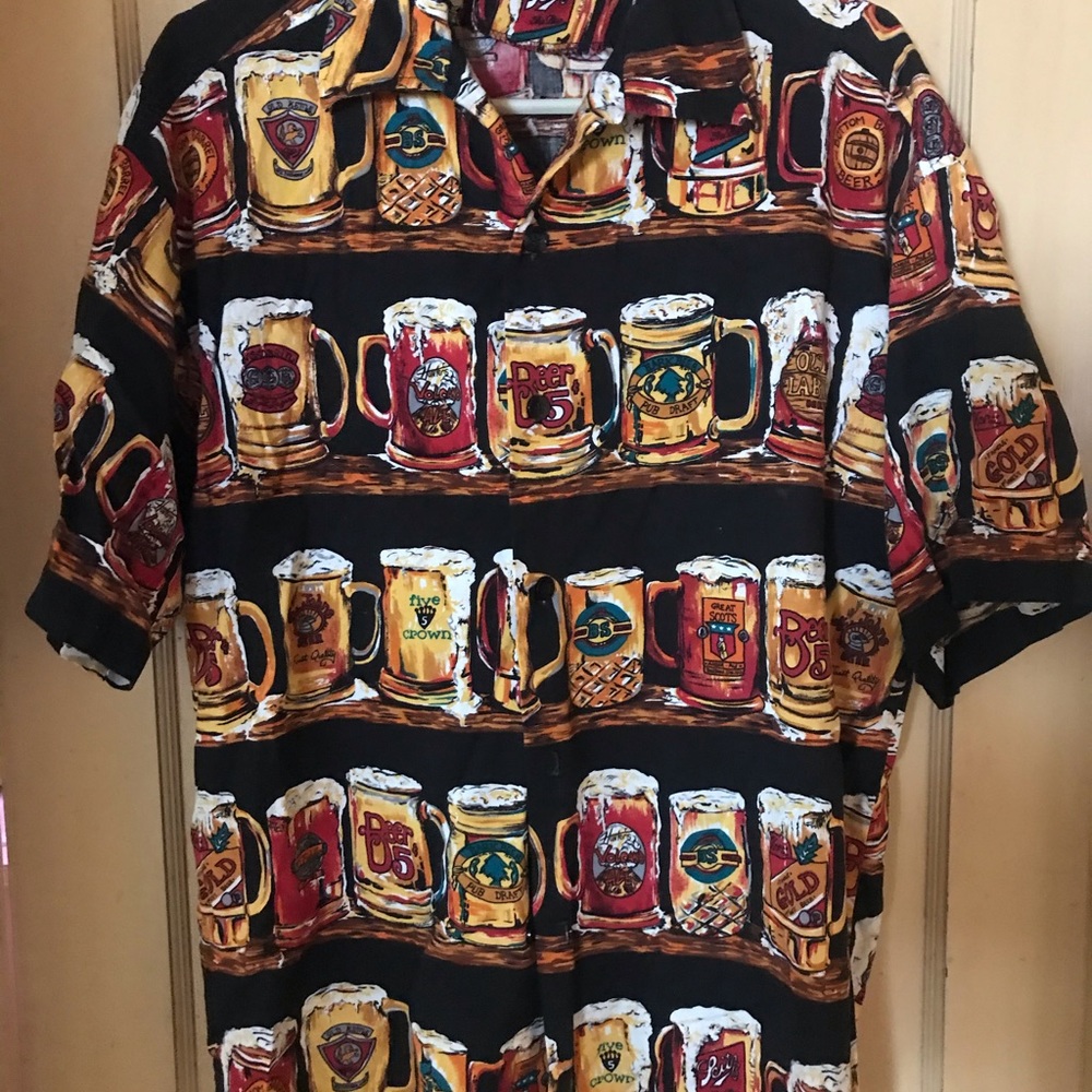 Men’s beer mug button down shirt